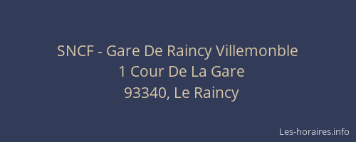 SNCF - Gare De Raincy Villemonble