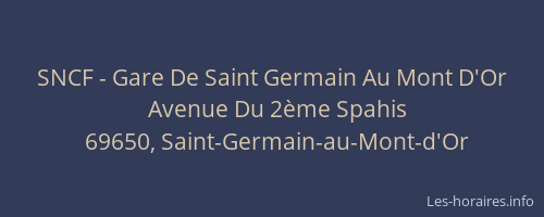 SNCF - Gare De Saint Germain Au Mont D'Or