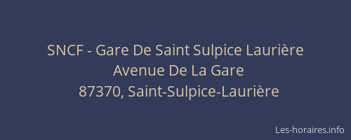 SNCF - Gare De Saint Sulpice Laurière