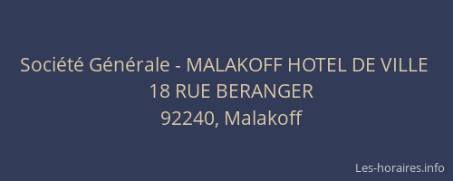 Société Générale - MALAKOFF HOTEL DE VILLE 
