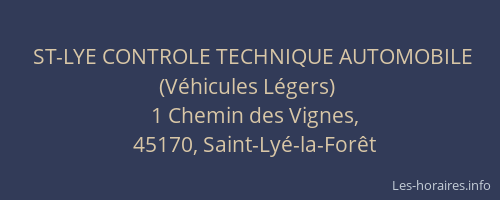 ST-LYE CONTROLE TECHNIQUE AUTOMOBILE (Véhicules Légers)