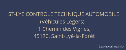 ST-LYE CONTROLE TECHNIQUE AUTOMOBILE (V&eacute;hicules L&eacute;gers)