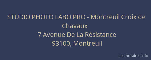 STUDIO PHOTO LABO PRO - Montreuil Croix de Chavaux