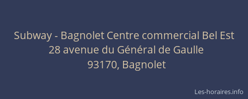 Subway - Bagnolet Centre commercial Bel Est