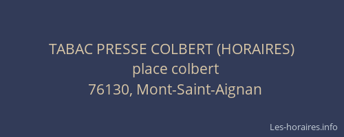 TABAC PRESSE COLBERT (HORAIRES)