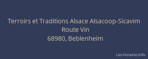 Terroirs et Traditions Alsace Alsacoop-Sicavim
