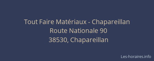Tout Faire Mat&eacute;riaux - Chapareillan