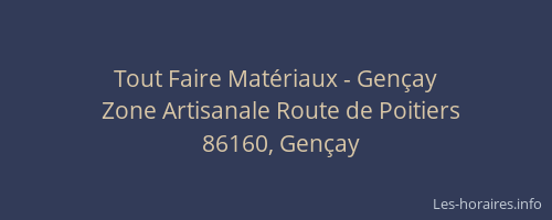 Tout Faire Mat&eacute;riaux - Gen&ccedil;ay