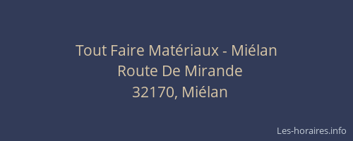 Tout Faire Mat&eacute;riaux - Mi&eacute;lan