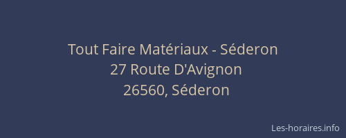Tout Faire Mat&eacute;riaux - S&eacute;deron