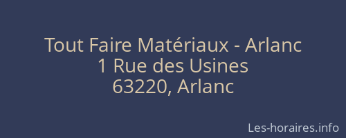 Tout Faire Matériaux - Arlanc