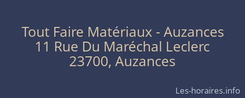 Tout Faire Matériaux - Auzances