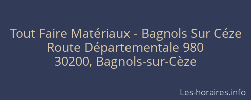 Tout Faire Matériaux - Bagnols Sur Céze