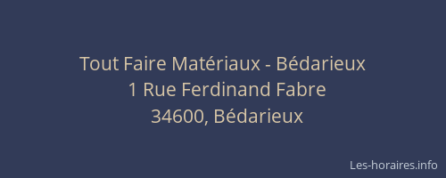 Tout Faire Matériaux - Bédarieux