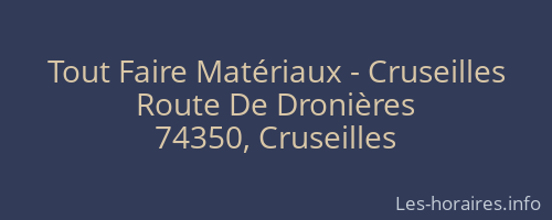 Tout Faire Matériaux - Cruseilles