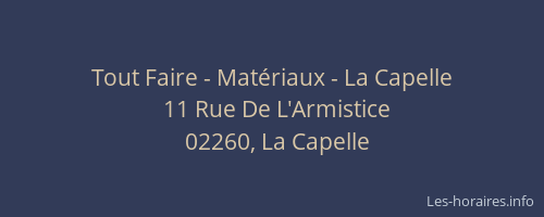 Tout Faire - Matériaux - La Capelle