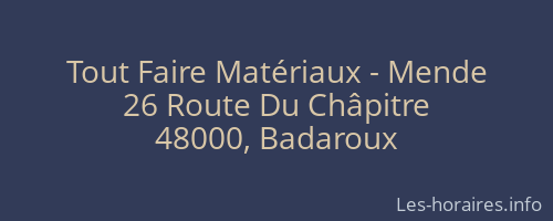 Tout Faire Matériaux - Mende
