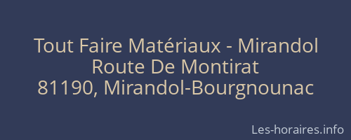 Tout Faire Matériaux - Mirandol