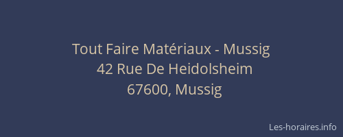 Tout Faire Matériaux - Mussig