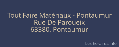 Tout Faire Matériaux - Pontaumur