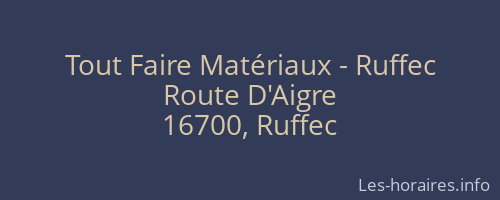 Tout Faire Matériaux - Ruffec