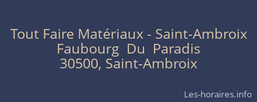 Tout Faire Matériaux - Saint-Ambroix