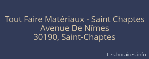 Tout Faire Matériaux - Saint Chaptes
