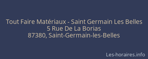 Tout Faire Matériaux - Saint Germain Les Belles
