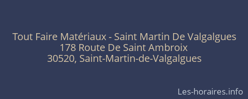 Tout Faire Matériaux - Saint Martin De Valgalgues