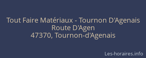 Tout Faire Matériaux - Tournon D'Agenais