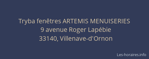 Tryba fen&ecirc;tres ARTEMIS MENUISERIES