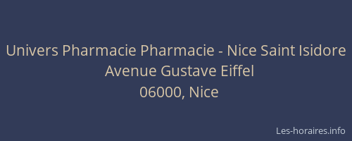 Univers Pharmacie Pharmacie - Nice Saint Isidore
