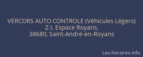 VERCORS AUTO CONTROLE (Véhicules Légers)